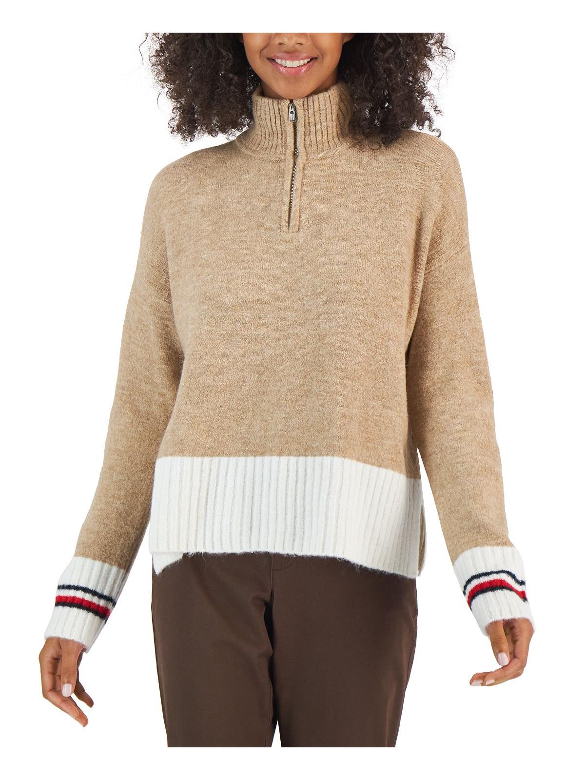 Tommy Hilfiger Womens Half-Zip Colorblock Mock Turtleneck Sweater